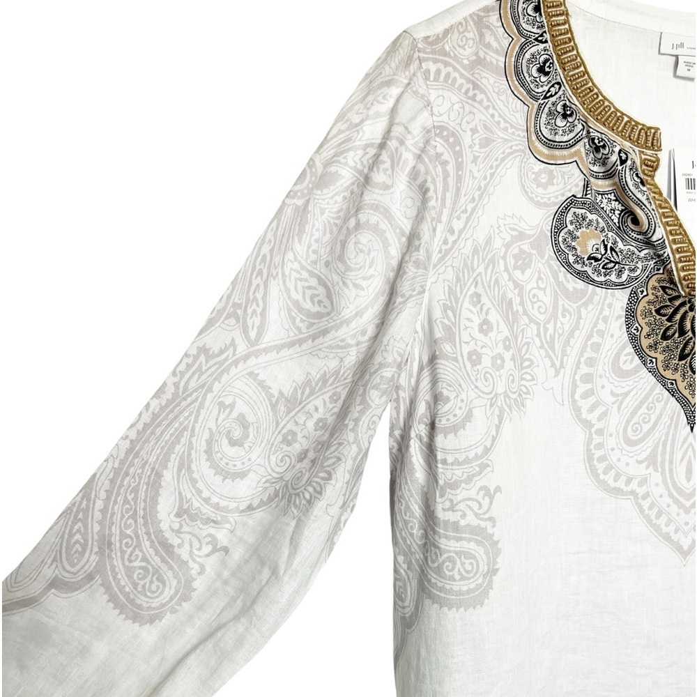 NWT J.Jill Love Linen White Tunic Paisley Trim Beading resort Medium - Picture 5 of 9